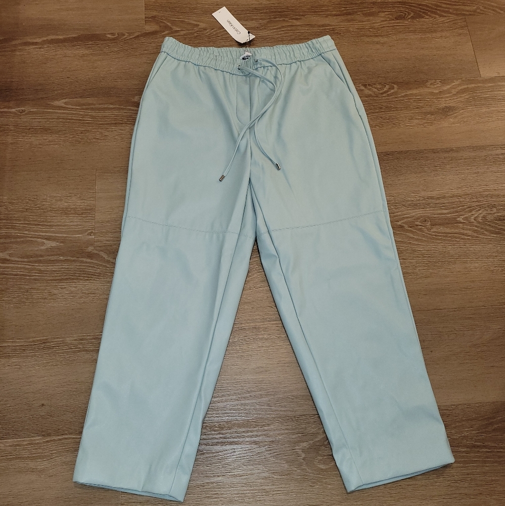 Calvin Klein Women's Pocket Faux Leather Pants Green Mint New Size 12